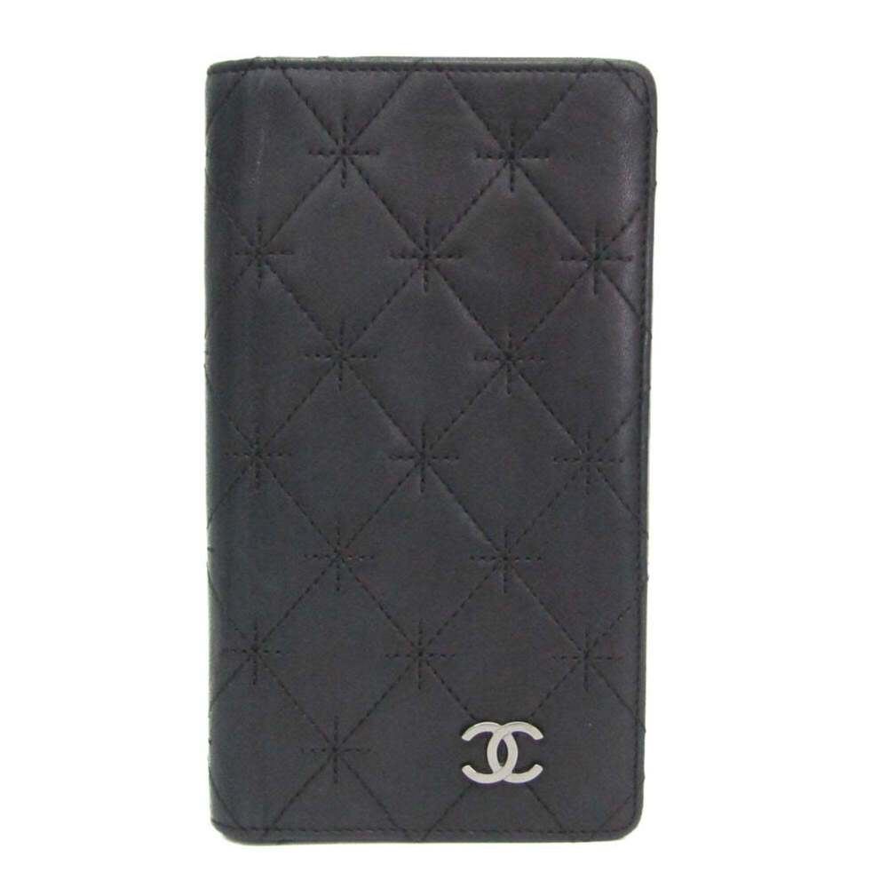 CHANEL Authentic Black Lambskin Leather Logo Wallet - Picture 1 of 16